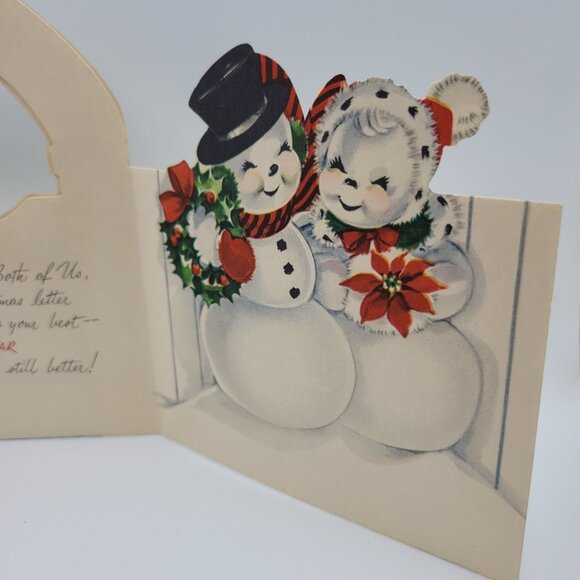 Merry Christmas Both Of Us Snowman Vintage Famous Artists Studios Card - Picture 3 of 6